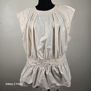 Anthropologie  Women PLUS SIZE 2X Metallic Shimmer Peplum Top Blouse 100% Cotton